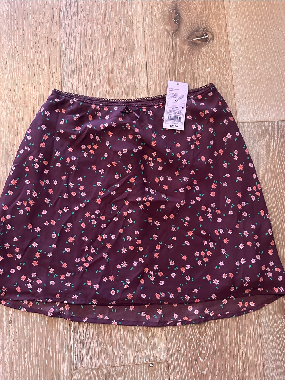Floral A-Line Skirt in Deep Burgundy